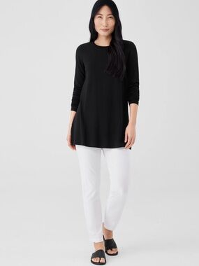 Eileen Fisher Stretch Jersey Knit Crew Neck Long Top Small